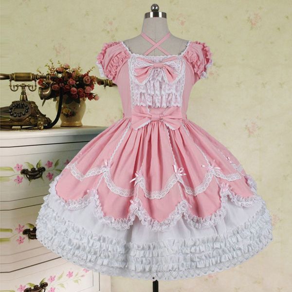 japanese harajuku women pink lace short sleeve lolita style student's dress sweet kawaii cute bow girl, Black;gray
japanese harajuku women pink lace short sleeve lolita style student's dress sweet kawaii cute bow girl, Black;gray