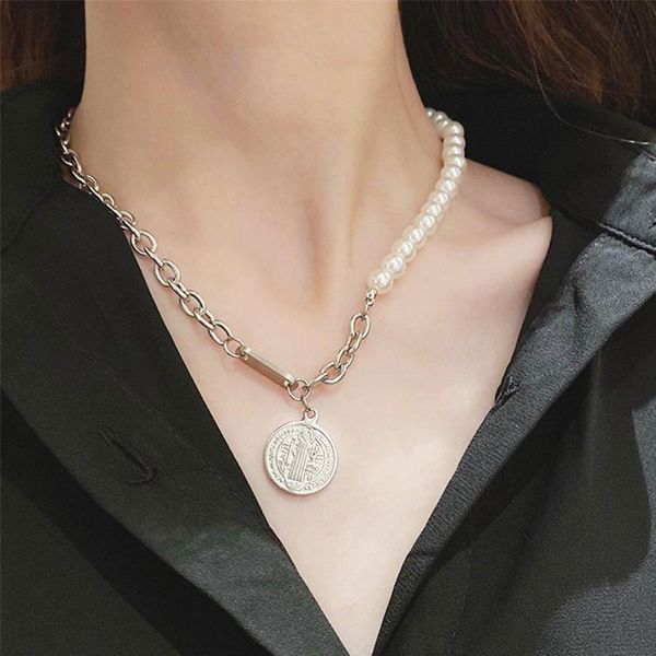 chains punki cold wind titanium steel round brand imitation pearl necklace retro personality design women's jewelry, Silver
chains punki cold wind titanium steel round brand imitation pearl necklace retro personality design women's jewelry, Silver