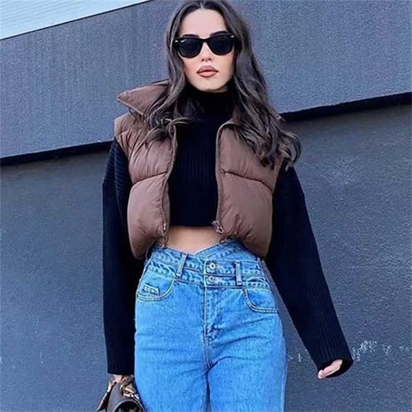 merodi women casual high collar za coffee color short parkas outwear chic lady fashion zippers sleeveless jackets vest 211022, Black;white
merodi women casual high collar za coffee color short parkas outwear chic lady fashion zippers sleeveless jackets vest 211022, Black;white