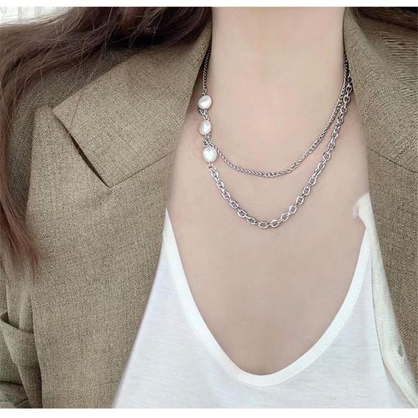 chains freshwater pearl necklace double-layer chain titanium steel women men punk fashion jewelry party lover gift, Silver
chains freshwater pearl necklace double-layer chain titanium steel women men punk fashion jewelry party lover gift, Silver