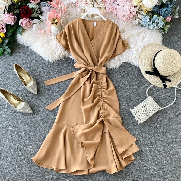 casual dresses neploe pleated irregular dress women french v neck short sleeve summer elegant lace up slim waist mermaid vestidos, Black;gray
casual dresses neploe pleated irregular dress women french v neck short sleeve summer elegant lace up slim waist mermaid vestidos, Black;gray
