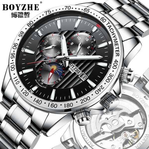316 steel automatic mechanical watches men's sports calendar lighting turns man luxury waterproof month 24 hour, Slivery;brown
316 steel automatic mechanical watches men's sports calendar lighting turns man luxury waterproof month 24 hour, Slivery;brown