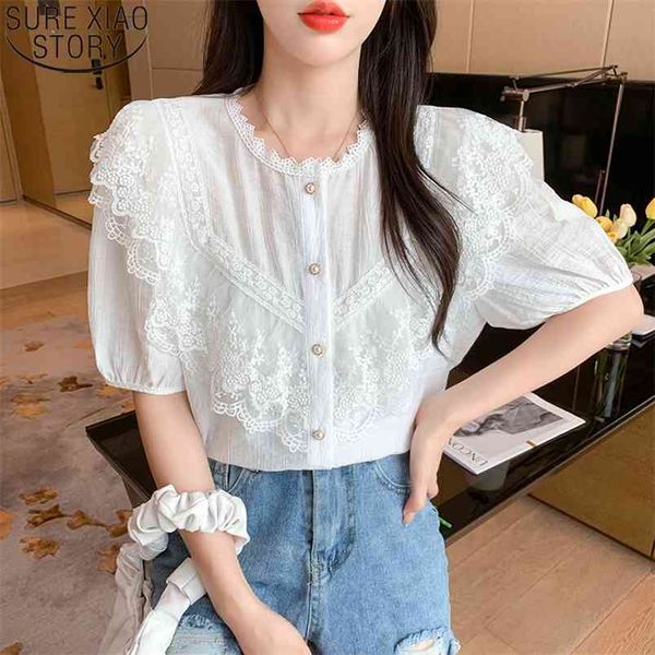 korean chic summer women short sleeve lace shirt round neck solid casual white embroidered blusas 13808 210506
korean chic summer women short sleeve lace shirt round neck solid casual white embroidered blusas 13808 210506