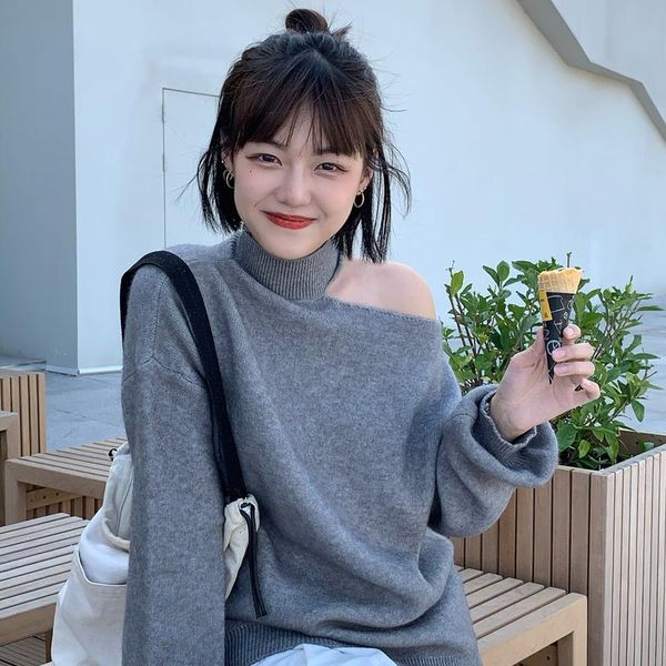 women's sweaters 2021 autumn ins round collar strapless loose slim hole knit black retro women sweater, White;black
women's sweaters 2021 autumn ins round collar strapless loose slim hole knit black retro women sweater, White;black
