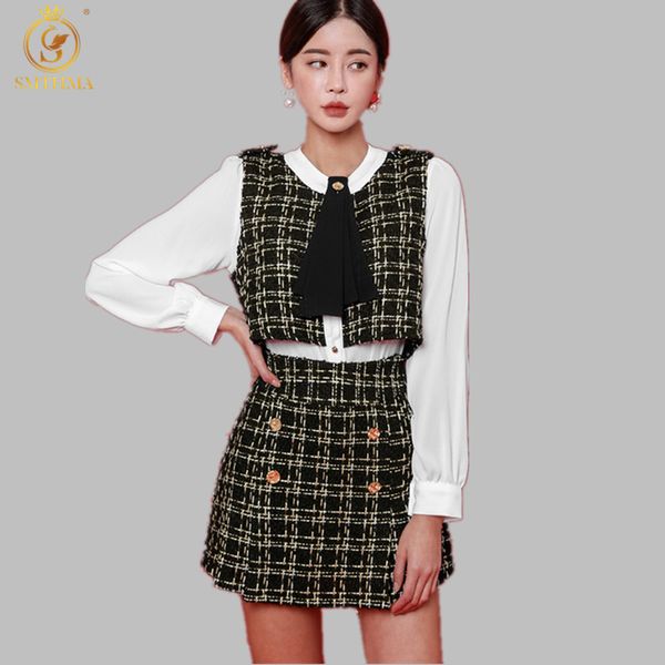 spring women long sleeve tweed patchwork blouses 2 pieces set+high waist plaid wool skirt sets 210520, White
spring women long sleeve tweed patchwork blouses 2 pieces set+high waist plaid wool skirt sets 210520, White