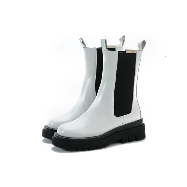 the otters arrive genuine leather + put shoes mixed round foot heels square boots, Black
