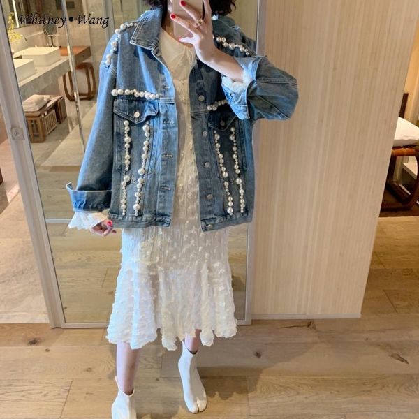 women's jackets whitney wang 2021 spring fashion streetwear pearls beading denim jacket women stylish jeans coat, Black;brown
women's jackets whitney wang 2021 spring fashion streetwear pearls beading denim jacket women stylish jeans coat, Black;brown