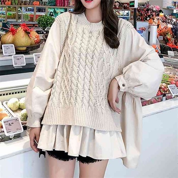 womens sweater autumn vest stitching shirt fake two-piece korean women 2021 loose casual pullover lady round neck fashion, White;black
womens sweater autumn vest stitching shirt fake two-piece korean women 2021 loose casual pullover lady round neck fashion, White;black
