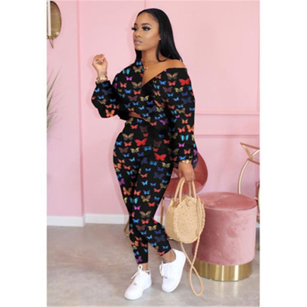 womens butterfly pattern two piece pants sets fashion trend v-neck long sleeve suits designer female casual short 2pcs set, White
womens butterfly pattern two piece pants sets fashion trend v-neck long sleeve suits designer female casual short 2pcs set, White