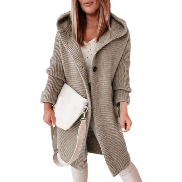 women's wool & blends autumn winter knitted sweater cardigan solid color long sleeve women two buttons hooded coat outerwear, Black
women's wool & blends autumn winter knitted sweater cardigan solid color long sleeve women two buttons hooded coat outerwear, Black