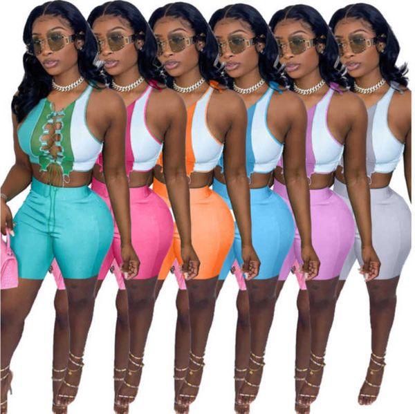 women tracksuits two piece sets designer slim round neck color contrast splicing strap hollow out sleeveless vest shorts summer outfits, White
women tracksuits two piece sets designer slim round neck color contrast splicing strap hollow out sleeveless vest shorts summer outfits, White