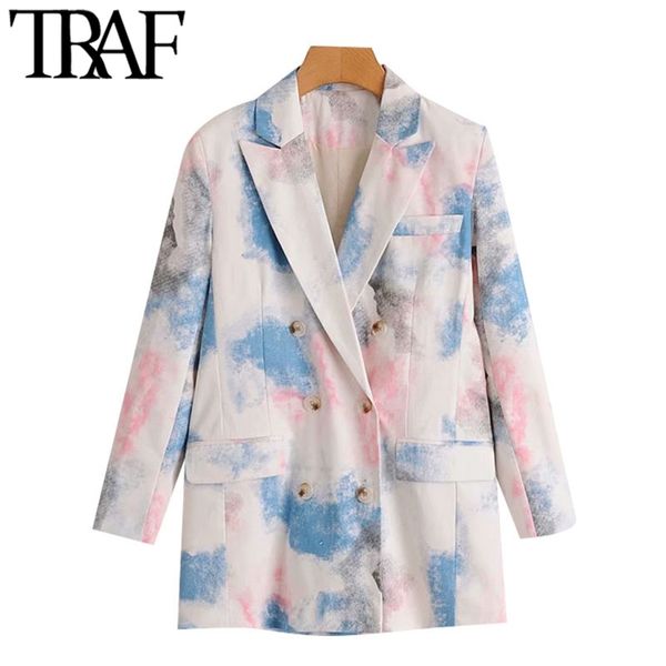 women fashion double breasted tie-dye blazers coat vintage long sleeve pockets female outerwear chic 210507, White;black
women fashion double breasted tie-dye blazers coat vintage long sleeve pockets female outerwear chic 210507, White;black