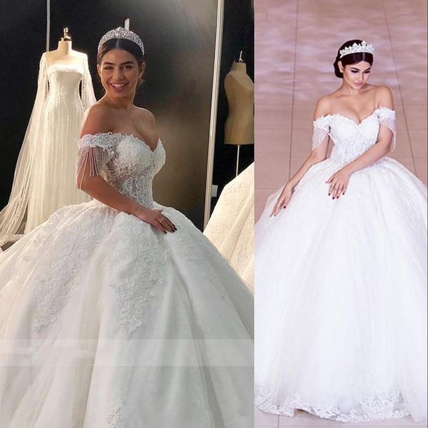 2021 ball gown wedding dresses lace applique off the shoulder beaded crystals custom made plus size floor length vestidos de novia beach cha, White
2021 ball gown wedding dresses lace applique off the shoulder beaded crystals custom made plus size floor length vestidos de novia beach cha, White