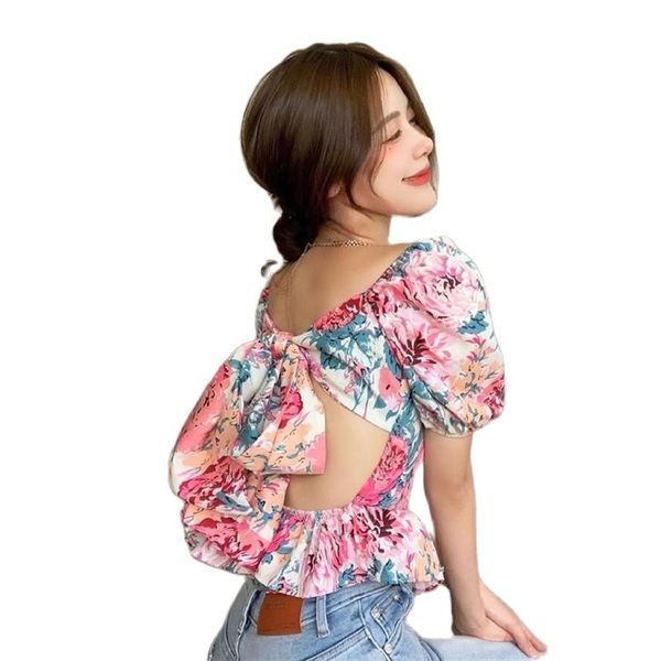 and sweet print bandage open back puff sleeve square neck all-match blouse summer fashion women's clothing 210520, White
and sweet print bandage open back puff sleeve square neck all-match blouse summer fashion women's clothing 210520, White