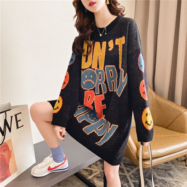 sweater knit medium and long loose lazy wind round neck women's pullover autumn winter net red korean version casual outerwear top, White;black
sweater knit medium and long loose lazy wind round neck women's pullover autumn winter net red korean version casual outerwear top, White;black