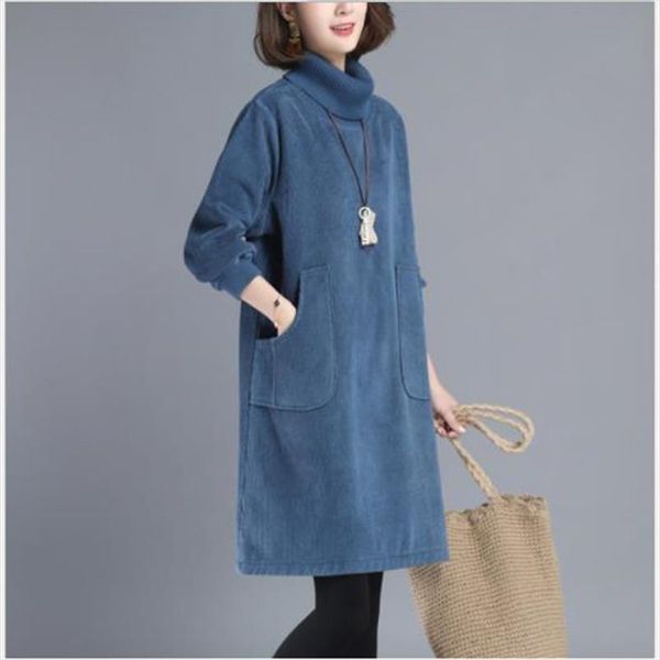 elegant corduroy short sleeve womens dresses autumn winter a line mini turtleneck long warm big pockets m282, Black;gray
elegant corduroy short sleeve womens dresses autumn winter a line mini turtleneck long warm big pockets m282, Black;gray