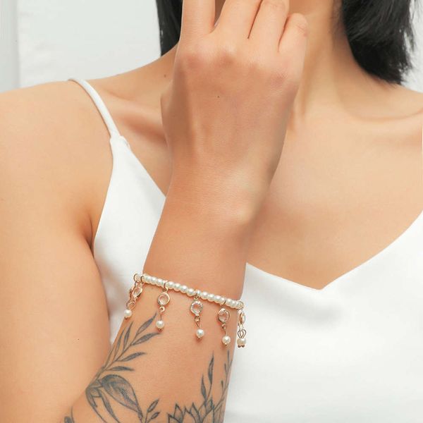 hand catenary and style pearl simple versatile crystal tassel bracelet, Black 
hand catenary and style pearl simple versatile crystal tassel bracelet, Black