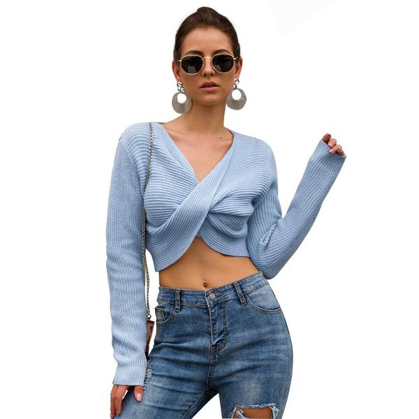 women's sweaters 2021 autumn winter solid ins chic knitted crop sweater women v neck criss cross pullover jumper female fashion clothes, White;black
women's sweaters 2021 autumn winter solid ins chic knitted crop sweater women v neck criss cross pullover jumper female fashion clothes, White;black