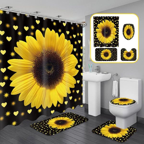 4pcs/set sunflower love print shower curtain waterproof bathroom toilet cover mat non-slip rug set bathtub decor curtains
4pcs/set sunflower love print shower curtain waterproof bathroom toilet cover mat non-slip rug set bathtub decor curtains
