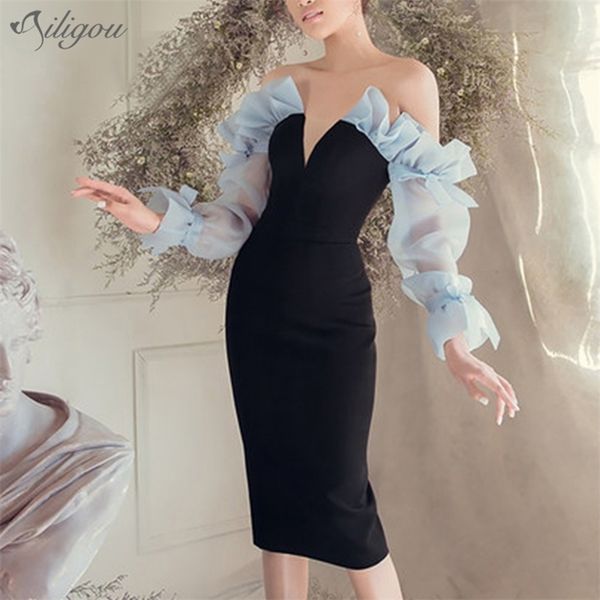 summer ladies long-sleeved v-neck club dress ruffled strapless lace patchwork celebrity runway party 210525, Black;gray
summer ladies long-sleeved v-neck club dress ruffled strapless lace patchwork celebrity runway party 210525, Black;gray
