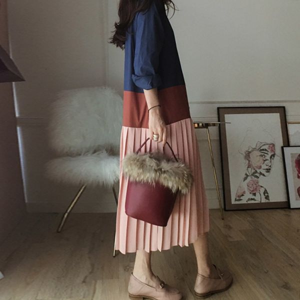 a line patchwork female lapel collar big size midi long pleated es women spring fashion korean clothing, Black;gray
a line patchwork female lapel collar big size midi long pleated es women spring fashion korean clothing, Black;gray