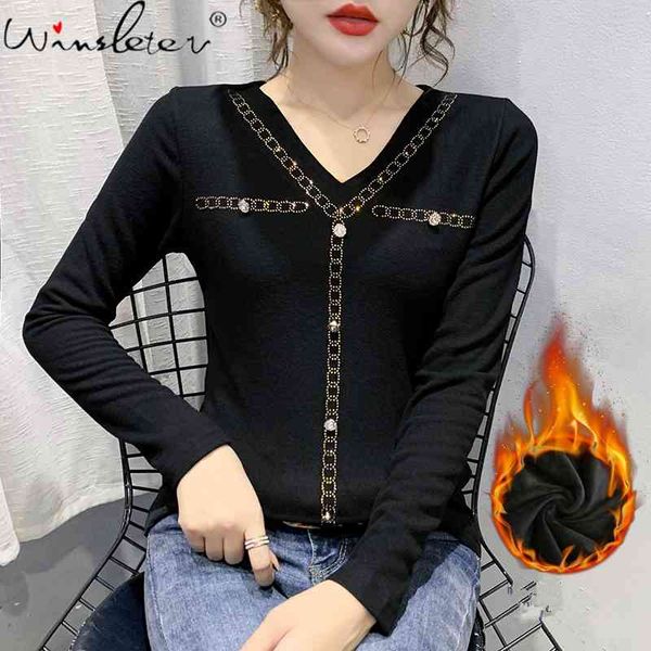 women's t-shirt fall winter korean style girl v-neck button shiny dimonds women with fleece brushed cotton tees t0n001a, White
women's t-shirt fall winter korean style girl v-neck button shiny dimonds women with fleece brushed cotton tees t0n001a, White
