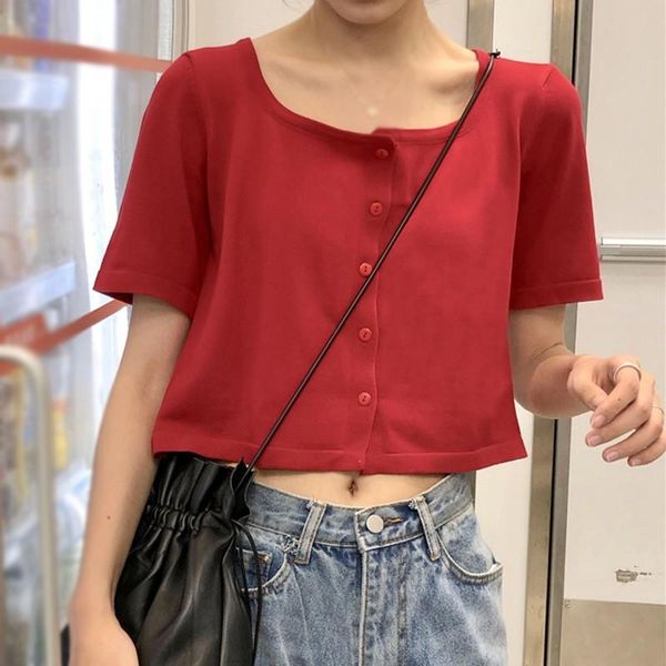 women's t-shirt summer knitted tee fashion loose square collar short sleeve women color thin cardigan tshirt, White
women's t-shirt summer knitted tee fashion loose square collar short sleeve women color thin cardigan tshirt, White