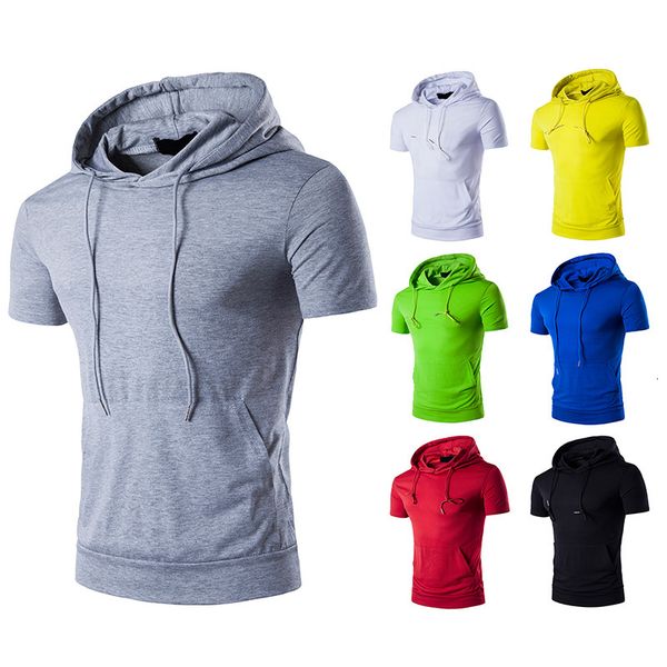 Short-sleeve male shirt color hood hip pullover style with drawstring big pocket tops, White;black
Short-sleeve male shirt color hood hip pullover style with drawstring big pocket tops, White;black