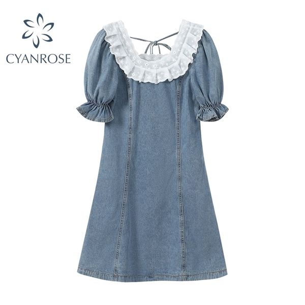 summer denim mini dresses women fashion lace patchwork o-neck vintage elegant bandage female blue a-line short 210515, Black;gray
summer denim mini dresses women fashion lace patchwork o-neck vintage elegant bandage female blue a-line short 210515, Black;gray