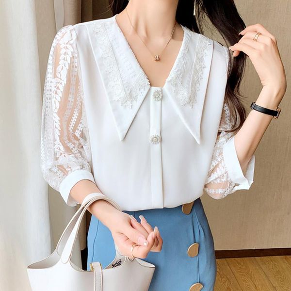 women's blouses & shirts 2021 summer autumn chiffon blouse shirt korean fashion stitching women white lace elegant ol clothing
women's blouses & shirts 2021 summer autumn chiffon blouse shirt korean fashion stitching women white lace elegant ol clothing