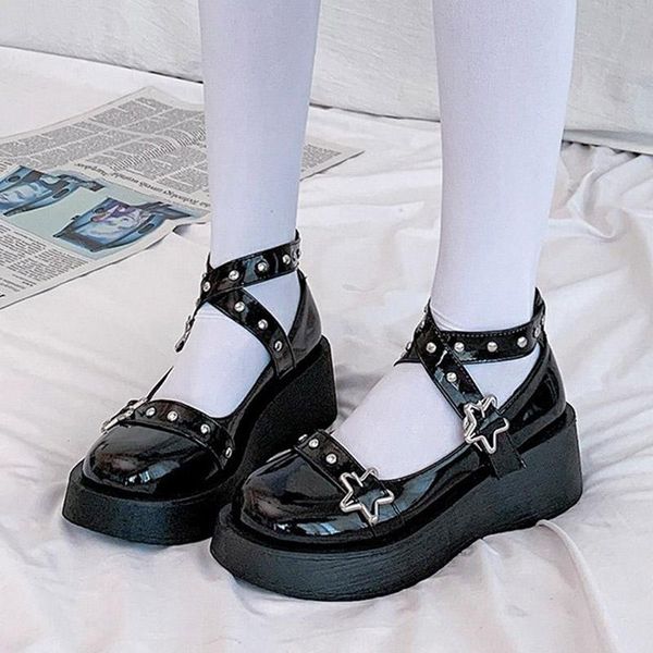 lolita shoes star buckle mary janes women cross-tied platform patent leather girls rivet casual dress, Black
lolita shoes star buckle mary janes women cross-tied platform patent leather girls rivet casual dress, Black