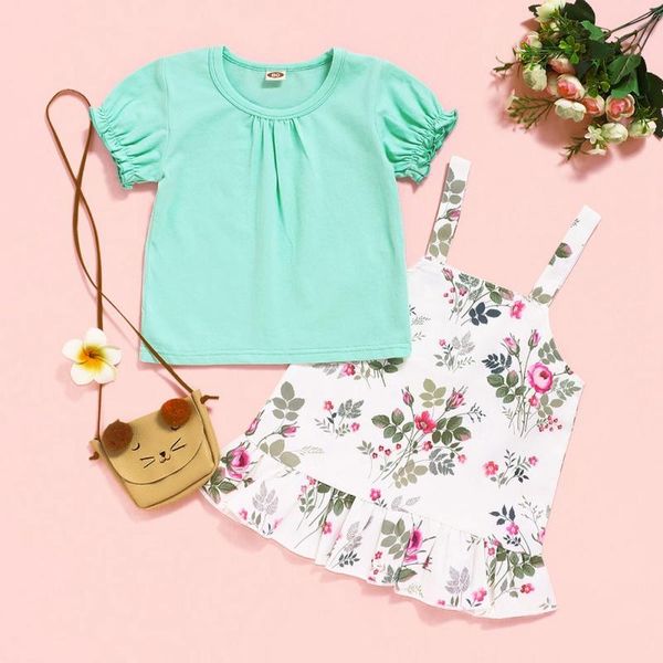 summer baby set for kids girls short sleeve solid color t-shirt blouse floral flower print sling dress casual fashion outfits su clothing se, White
summer baby set for kids girls short sleeve solid color t-shirt blouse floral flower print sling dress casual fashion outfits su clothing se, White