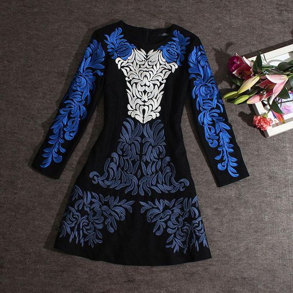 casual dresses fashion women a-line o-neck long sleeved embroidery, Black;gray
casual dresses fashion women a-line o-neck long sleeved embroidery, Black;gray