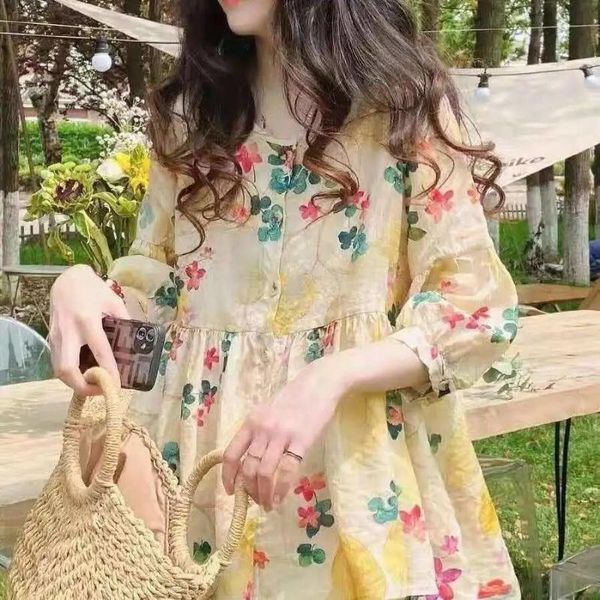 casual dresses korean style floral dress shirt loose sweet fashion cotton and linen 2021 summer, Black;gray
casual dresses korean style floral dress shirt loose sweet fashion cotton and linen 2021 summer, Black;gray