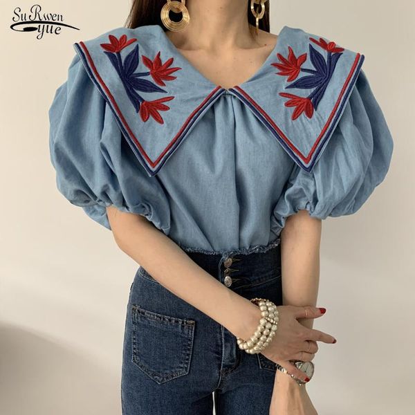 women's blouses & shirts 2021 autumn lantern sleeve loose denim shirt vintage ethnic style flower embroidey women femme blusas 15433, White
women's blouses & shirts 2021 autumn lantern sleeve loose denim shirt vintage ethnic style flower embroidey women femme blusas 15433, White