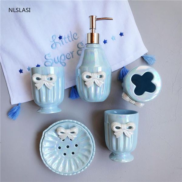 bath accessory set four-piece suit blue cute bow ceramic bathroom decorations home el lotion bottle soap dish mouth cup toothbrush holder
bath accessory set four-piece suit blue cute bow ceramic bathroom decorations home el lotion bottle soap dish mouth cup toothbrush holder