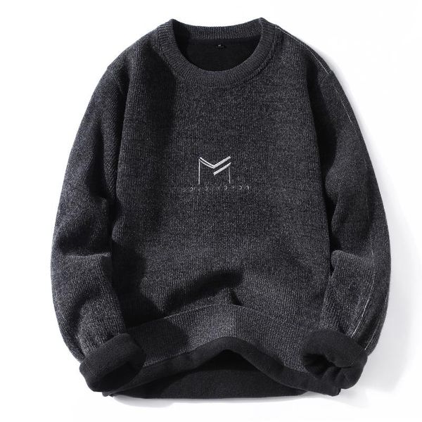 men's sweaters autumn and winter men with fleece thick round neck sweater loose bottom trend knit warm clothes, White;black
men's sweaters autumn and winter men with fleece thick round neck sweater loose bottom trend knit warm clothes, White;black