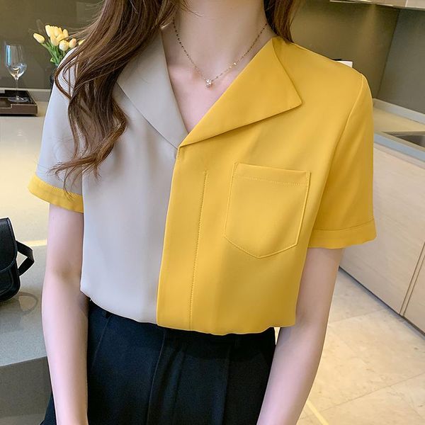 women's blouses & shirts the summer contrasting lapel casual ladies women loose short sleeve korean style blouse, White
women's blouses & shirts the summer contrasting lapel casual ladies women loose short sleeve korean style blouse, White