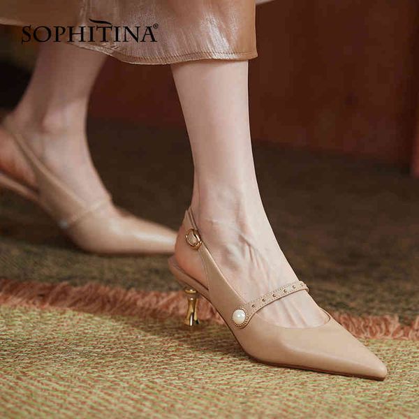 sophitina summer women sandals cover toe pearl genuine leather handmade shoes pointed shallow mouth stiletto female shoes ao721 210513, Black 
sophitina summer women sandals cover toe pearl genuine leather handmade shoes pointed shallow mouth stiletto female shoes ao721 210513, Black