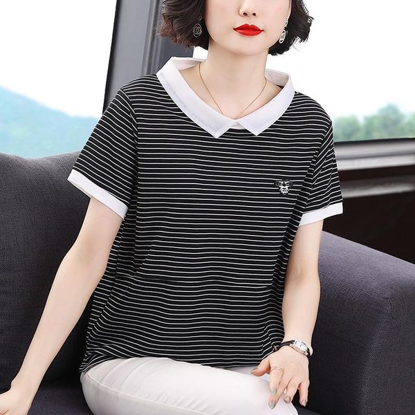 summer shirt striped loose bottoming short sleeve hit color doll collar t-shirt female n153 women's, White
summer shirt striped loose bottoming short sleeve hit color doll collar t-shirt female n153 women's, White