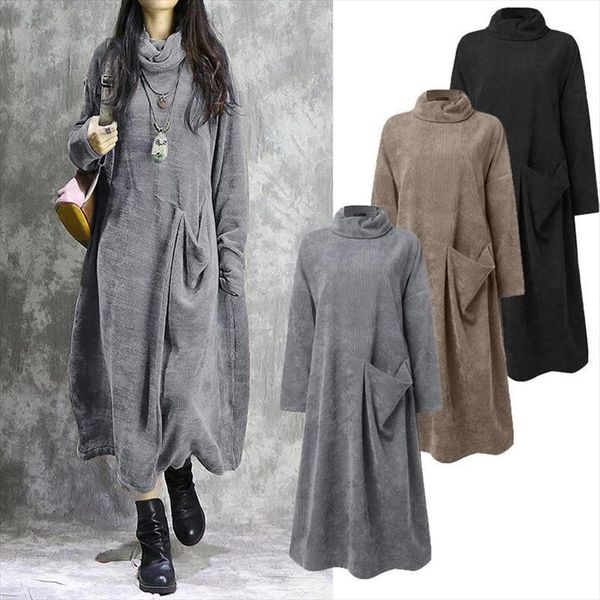 turtleneck long sleeve solid autumn womens dresses vintage corduroy baggy vestido a line kaftan sundress, Black;gray
turtleneck long sleeve solid autumn womens dresses vintage corduroy baggy vestido a line kaftan sundress, Black;gray