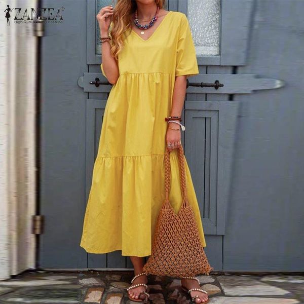 elegant ruffles pleated holiday short sleeve midi solid vestidos zanzea women casual loose sundress robe femme plus size 5xl dresses, Black;gray
elegant ruffles pleated holiday short sleeve midi solid vestidos zanzea women casual loose sundress robe femme plus size 5xl dresses, Black;gray
