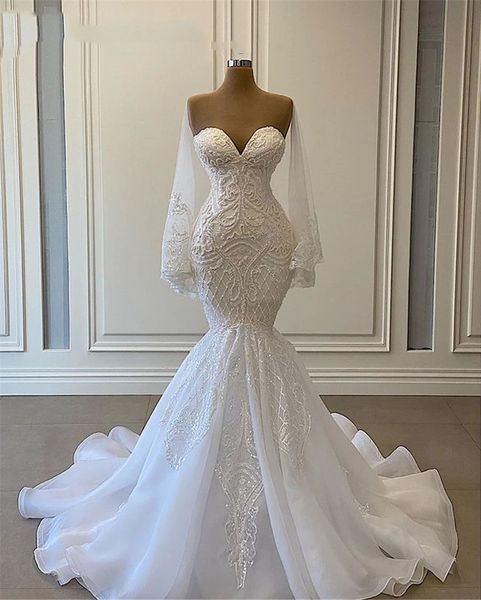 mermaid princess wedding dresses handmade crystals beading vestido de noiva sweetheart long sleeve wedding gowns bride dresses, White
mermaid princess wedding dresses handmade crystals beading vestido de noiva sweetheart long sleeve wedding gowns bride dresses, White
