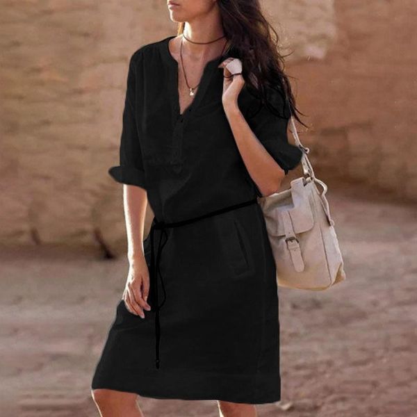 casual dresses summer 2021 women cotton loose long sleeve turn-down collar solid short dress, Black;gray
casual dresses summer 2021 women cotton loose long sleeve turn-down collar solid short dress, Black;gray