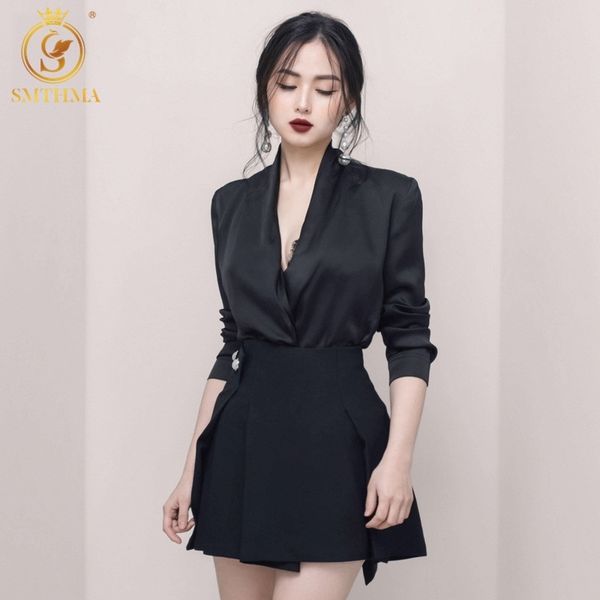 spring 2 piece sets v-neck long sleeve black shirt and women high waist button mini skirt suits 210520, White
spring 2 piece sets v-neck long sleeve black shirt and women high waist button mini skirt suits 210520, White