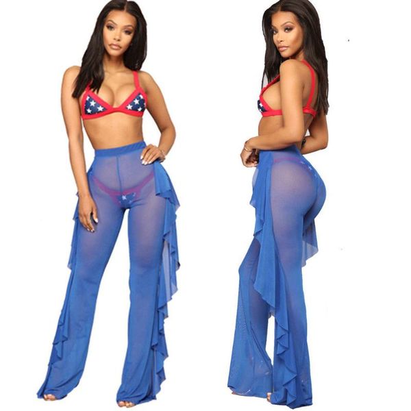 women's swimwear the latest arrival 4 colors ladies beachwear mesh see-through ruffled bikini blouse swimsuit casual trousers, White;black
women's swimwear the latest arrival 4 colors ladies beachwear mesh see-through ruffled bikini blouse swimsuit casual trousers, White;black