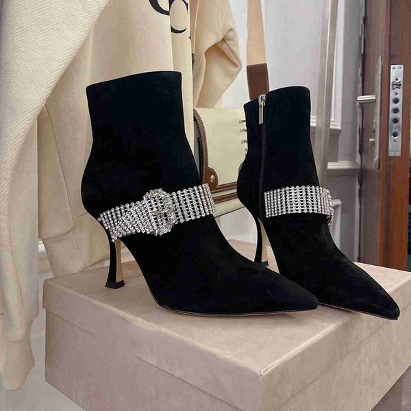 suede women fashion boots luxury rhinestone buckle pointed toe 8.5cm high heels designer ankle bottes side zipper martin shoes, Black
suede women fashion boots luxury rhinestone buckle pointed toe 8.5cm high heels designer ankle bottes side zipper martin shoes, Black