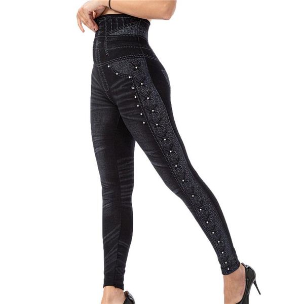 women's leggings high waist faux denim jeans slim elastic seamless skinny pencil legging female comfortable workout running, Black
women's leggings high waist faux denim jeans slim elastic seamless skinny pencil legging female comfortable workout running, Black