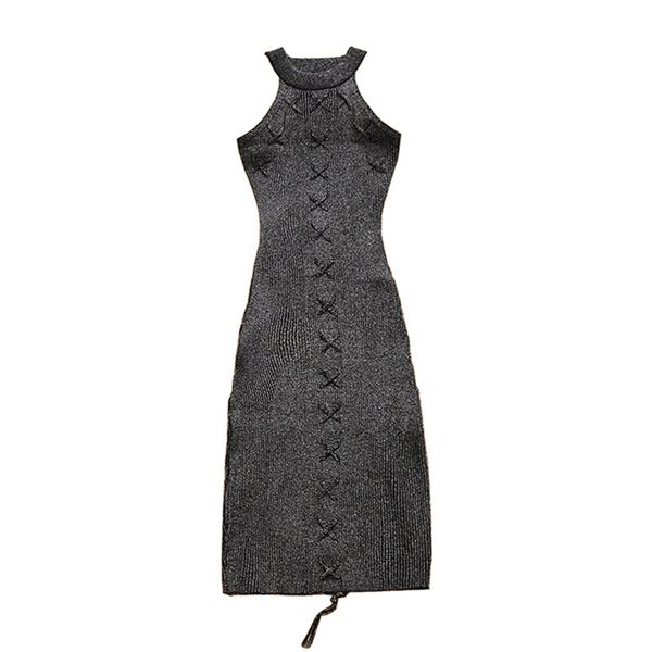 sleeveless knitted khaki black gray solid lace up halter tank bodycon sheath knee length dress club d0922 210514
sleeveless knitted khaki black gray solid lace up halter tank bodycon sheath knee length dress club d0922 210514