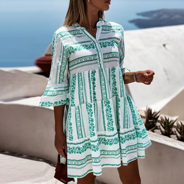 casual dresses summer fashion striped print dress for women 2021 loose v-neck ruffle half sleeve woman beach vintage mini vestidos, Black;gray 
casual dresses summer fashion striped print dress for women 2021 loose v-neck ruffle half sleeve woman beach vintage mini vestidos, Black;gray
